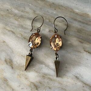 Handmade Amber Crystal Spike Dangle Hook Earrings